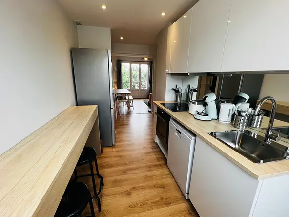 Cuisine complète avec réfrigérateur, four, lave-vaisselle et vue sur séjour — Villeurbanne