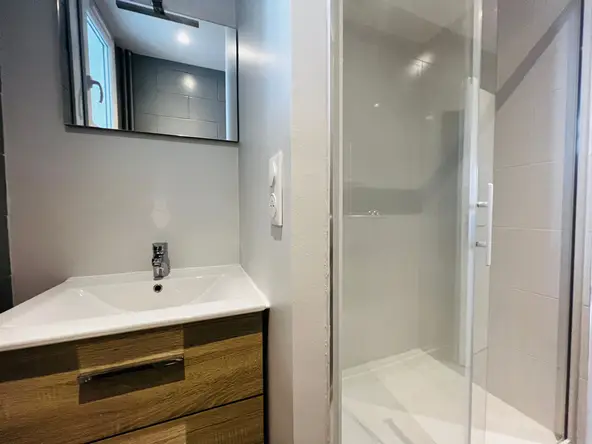 Salle d'eau avec douche et meuble vasque — colocation Villeurbanne